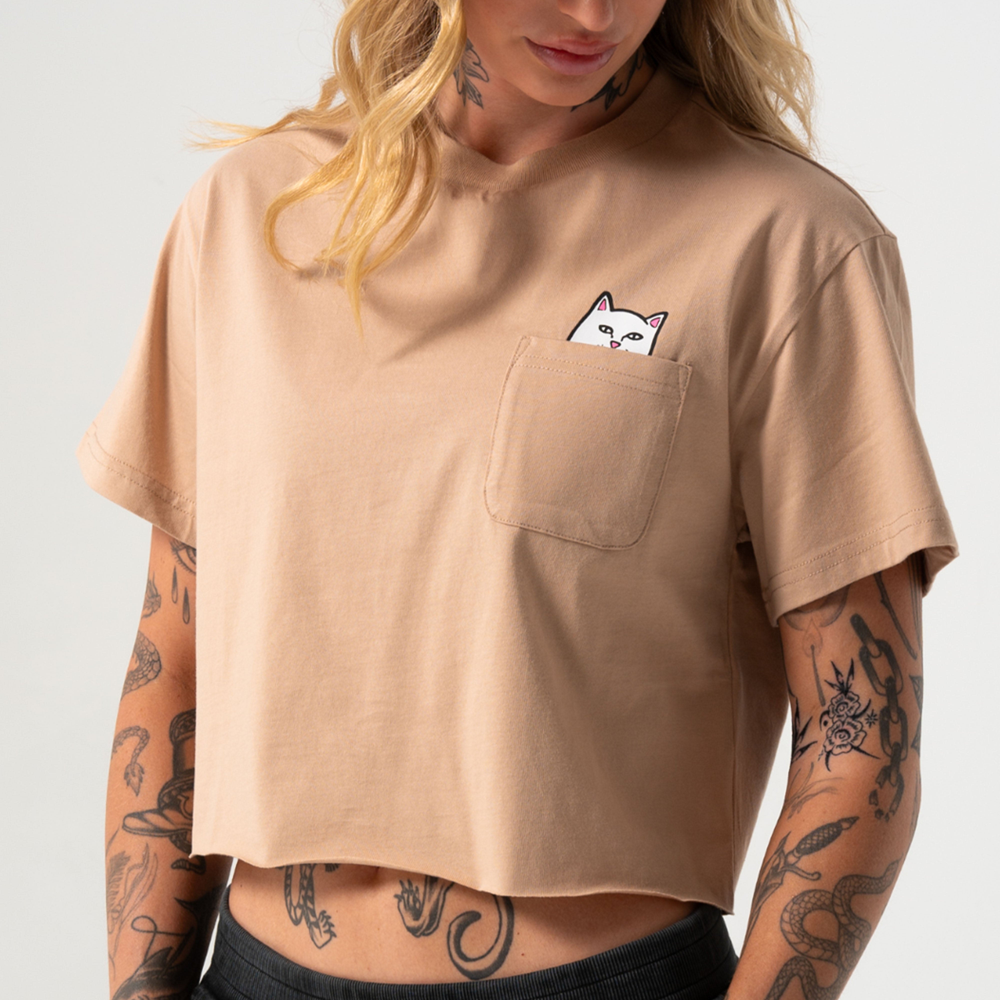 RIPNDIP Lord Nermal Cropped Baby Pocket Tee (Almond)