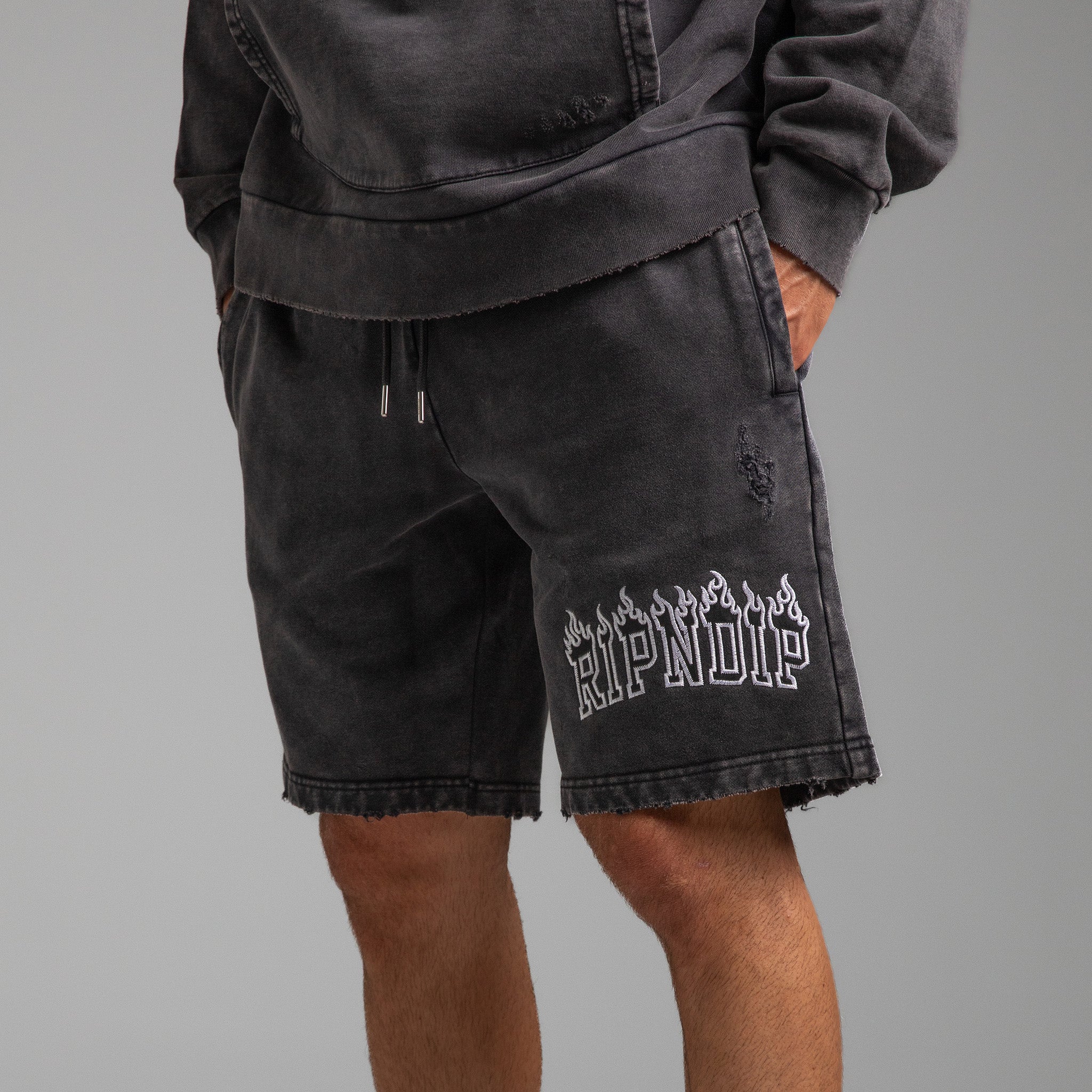 RIPNDIP Inferno Sweat Shorts (Black Wash)