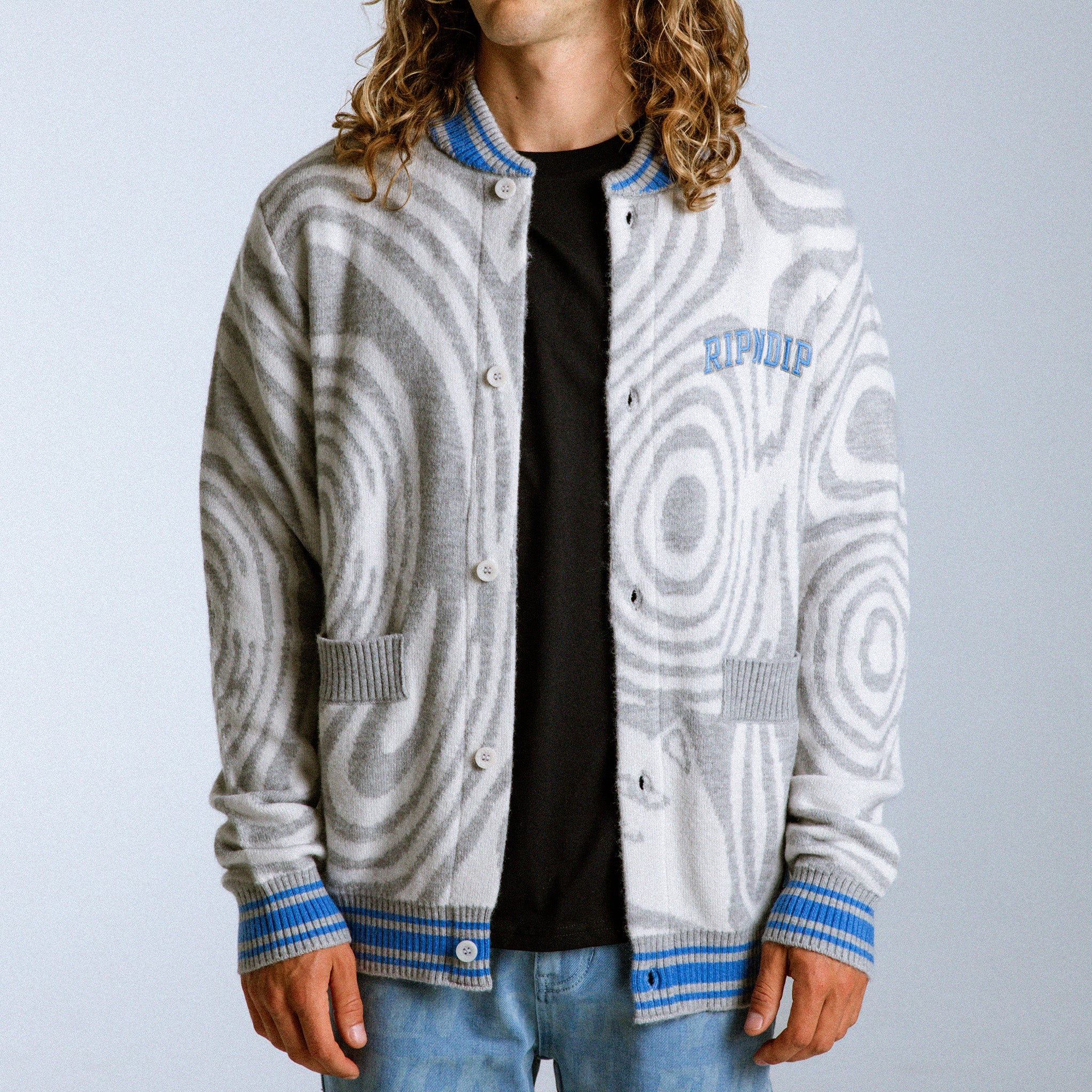 RIPNDIP Hypnotic Team Spirit Knit Cardigan (Grey/Light Blue)