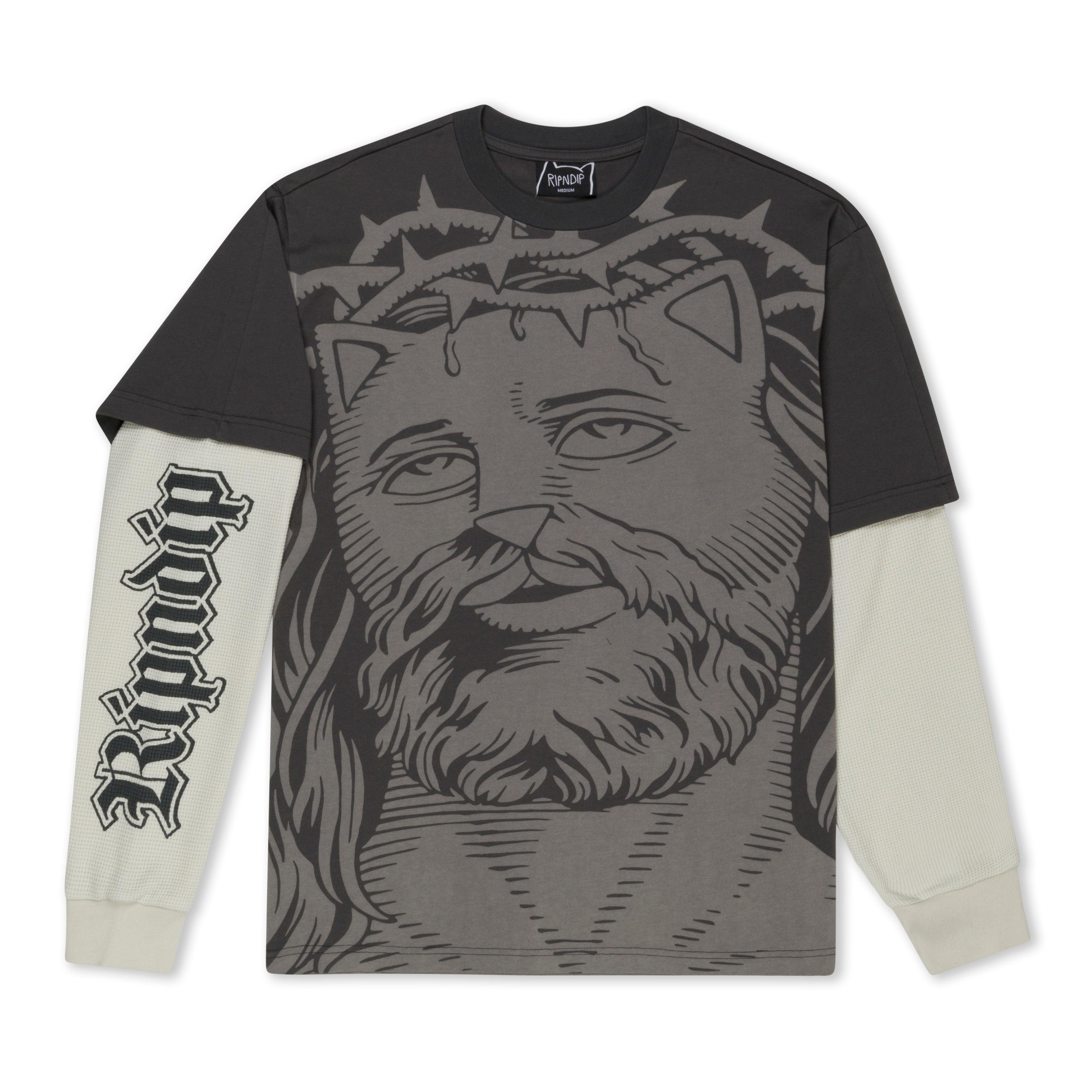 RIPNDIP Lord Savior Double Long Sleeve Tee (Dark Charcoal)