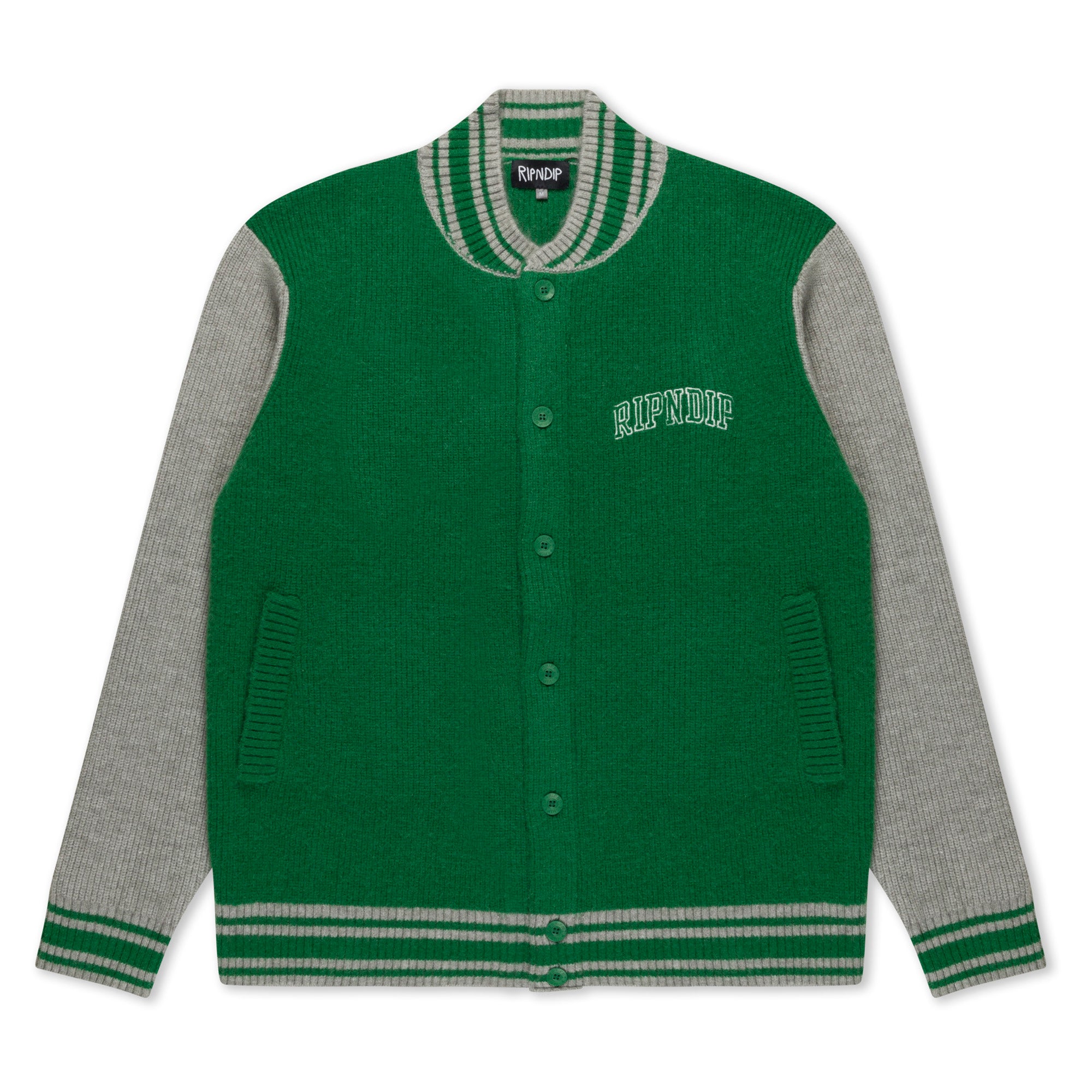 RIPNDIP Team Spirit Varsity Cardigan  (Green/Grey)