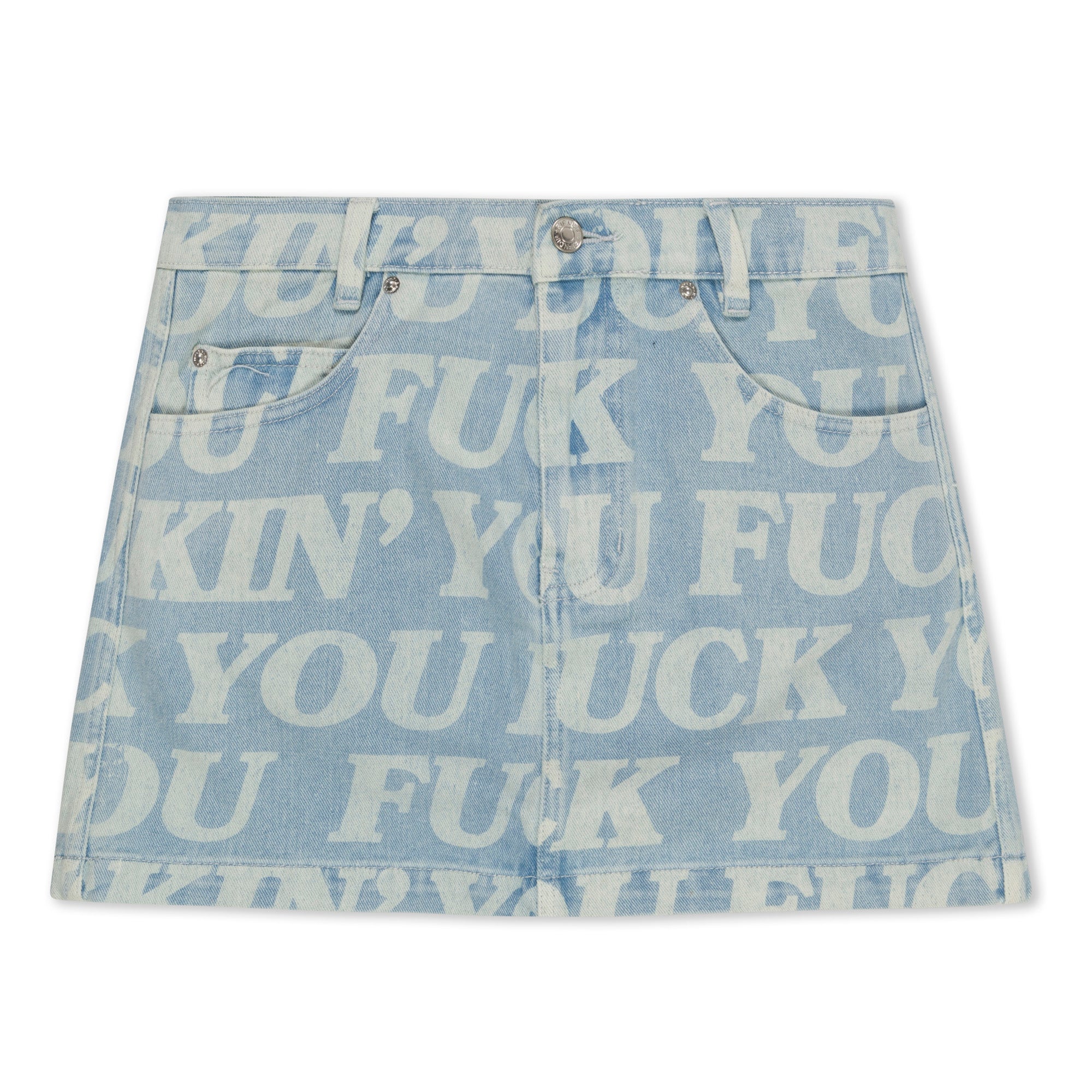 RIPNDIP Fuckin Fuck Denim Mini Skirt  (Light Wash )