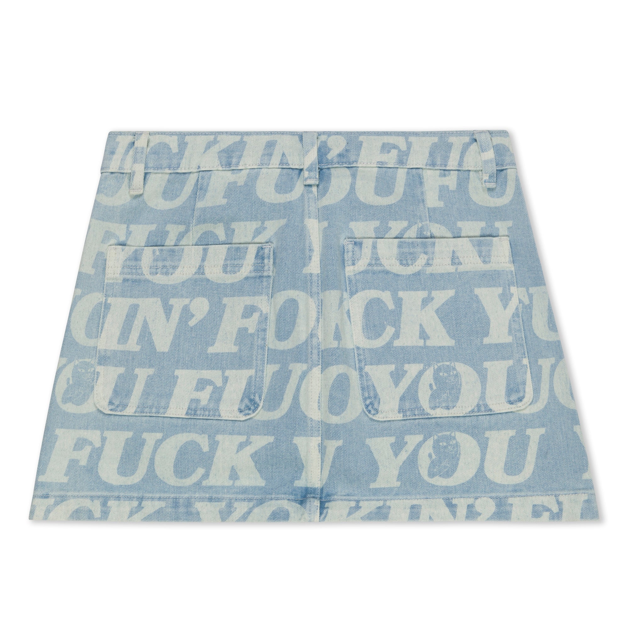 RIPNDIP Fuckin Fuck Denim Mini Skirt  (Light Wash )