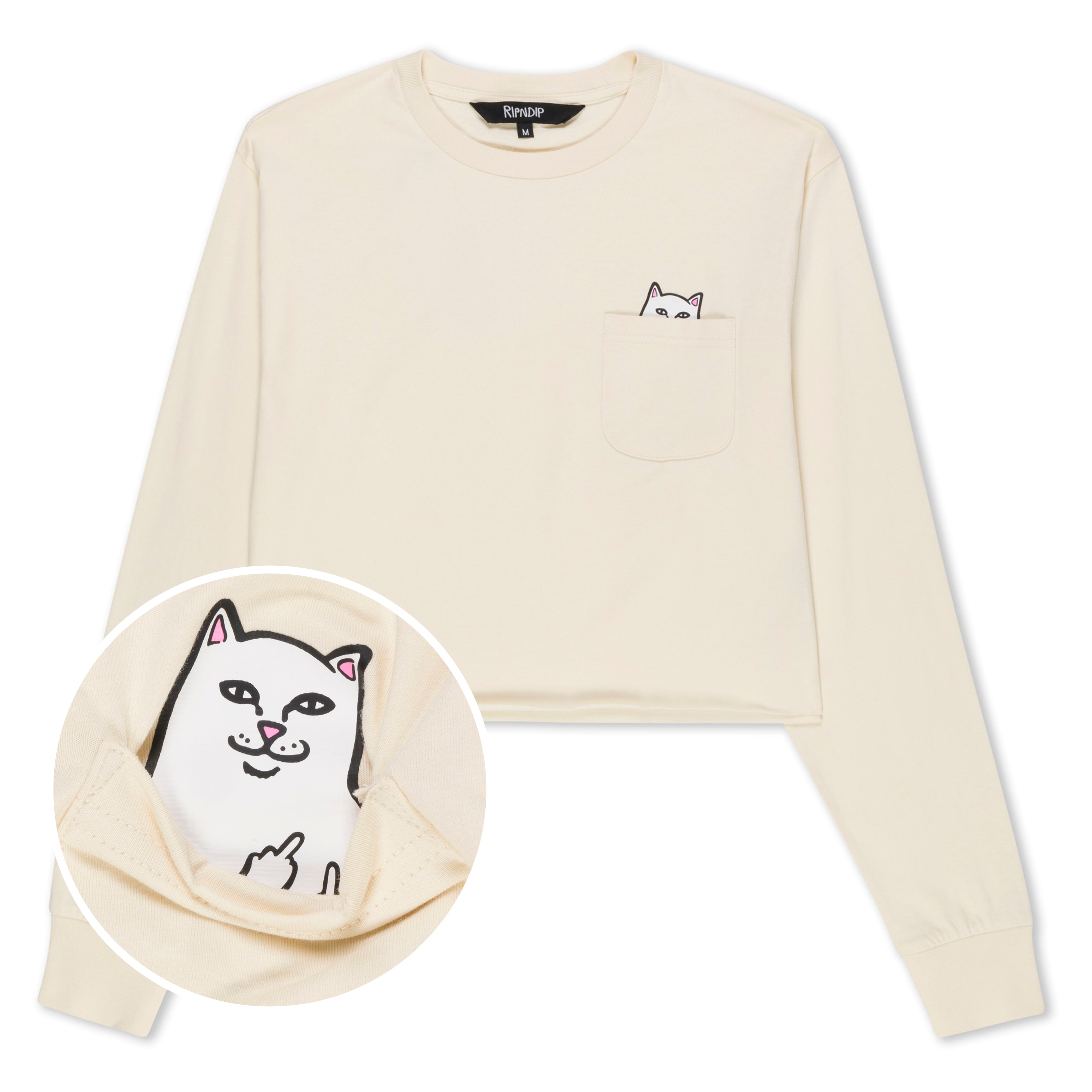 RIPNDIP Lord Nermal Cropped Long Sleeve Pocket Tee (Natural)