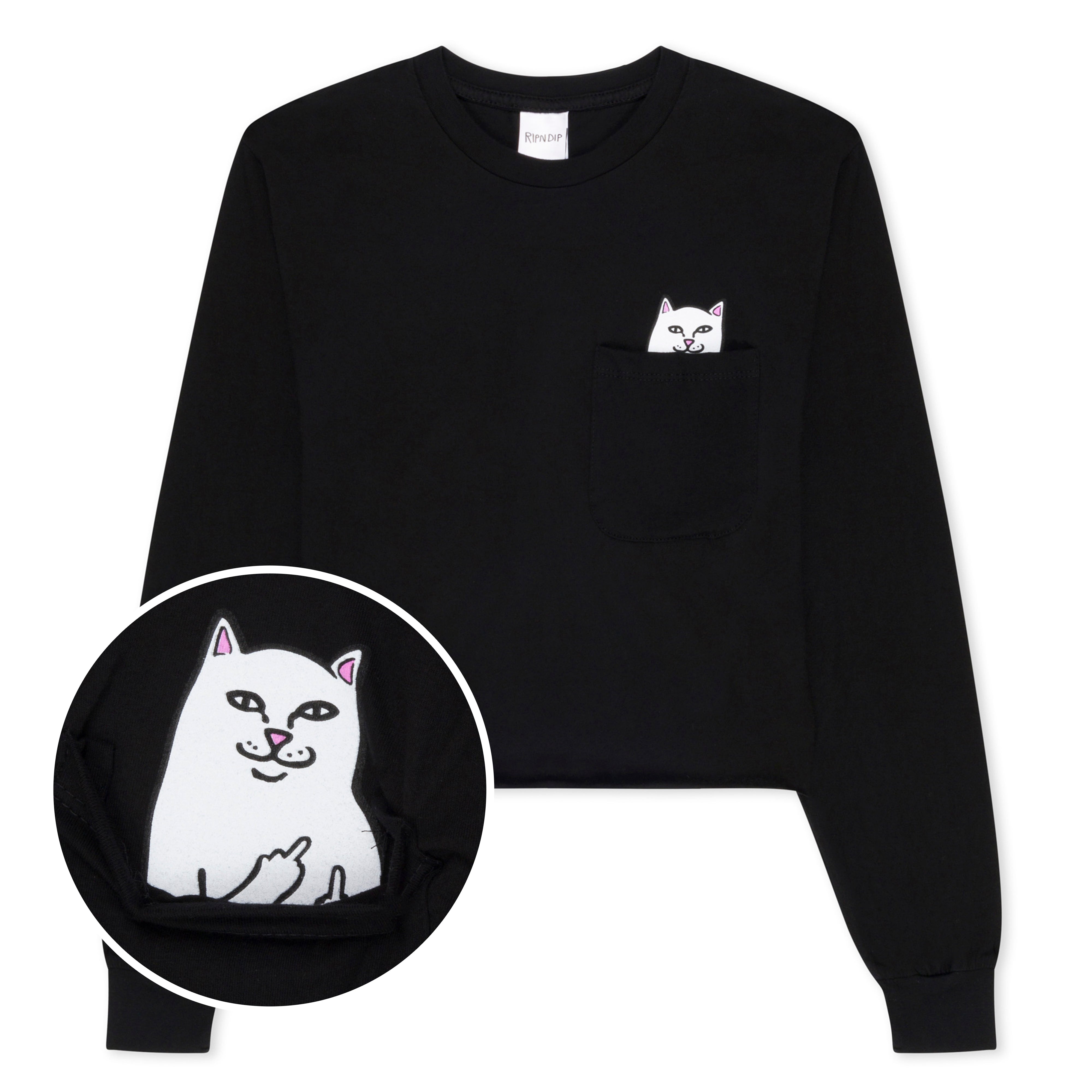 RIPNDIP Lord Nermal Cropped Pocket Tee Long Sleeve (Black)