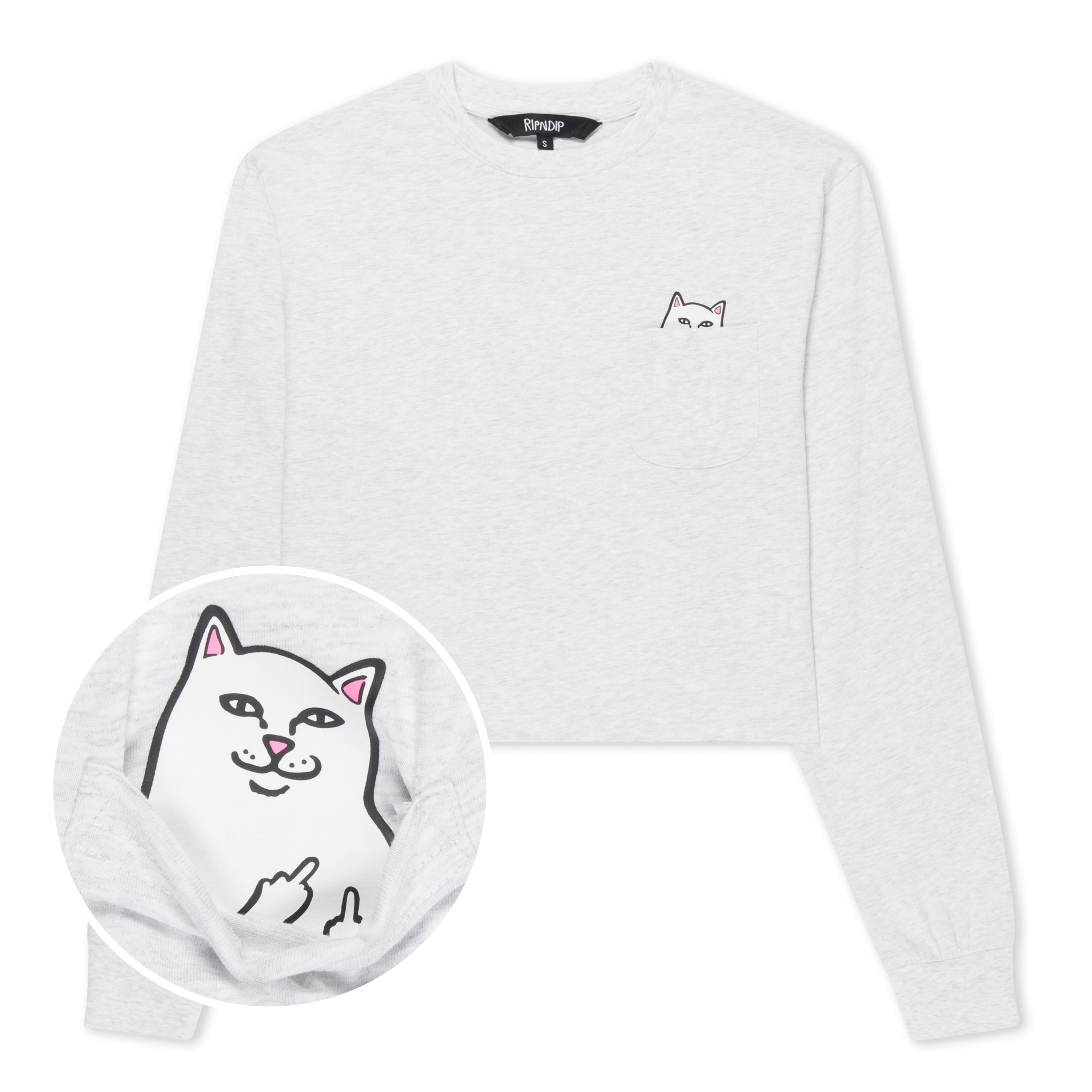 RIPNDIP Lord Nermal Cropped Long Sleeve Pocket Tee (Ash Heather)