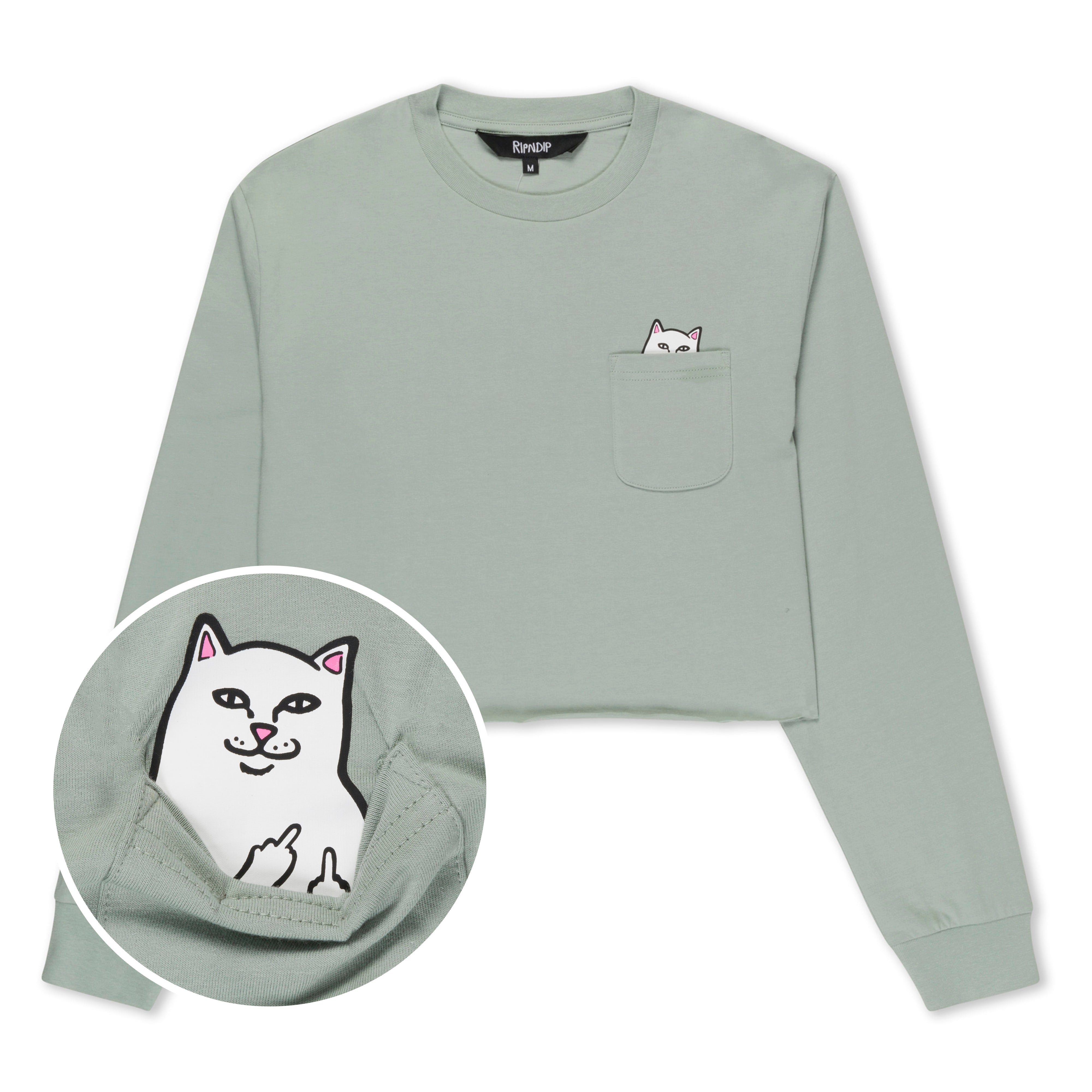 RIPNDIP Lord Nermal Cropped Long Sleeve Pocket Tee (Sage Grey)