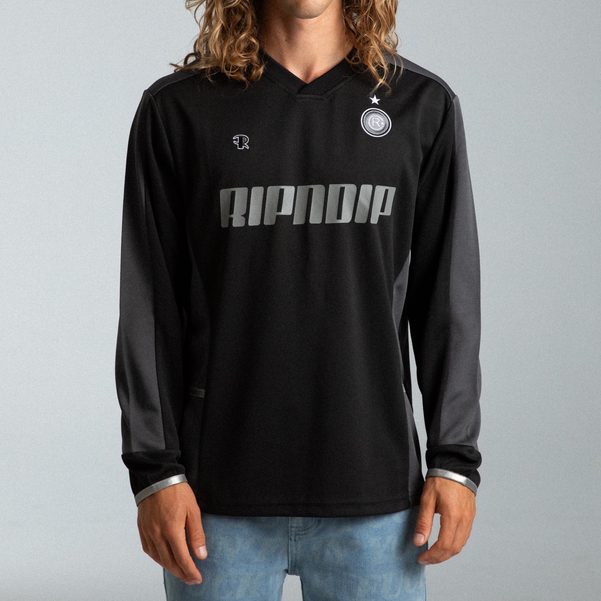 RIPNDIP RIPNDIP FC Long Sleeve Soccer Jersey (Black / Charcoal)