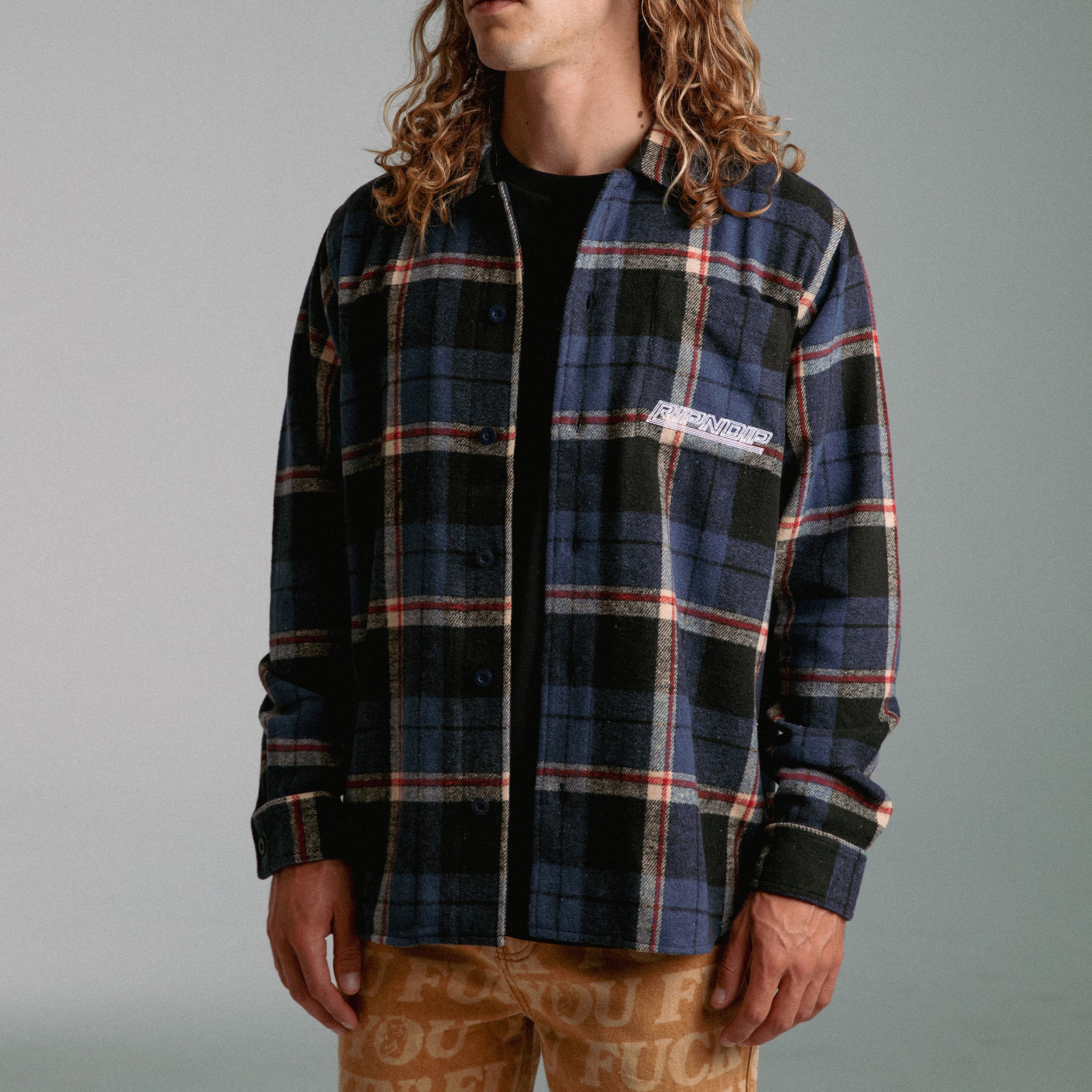 RIPNDIP Robo Button Up Flannel (Navy)