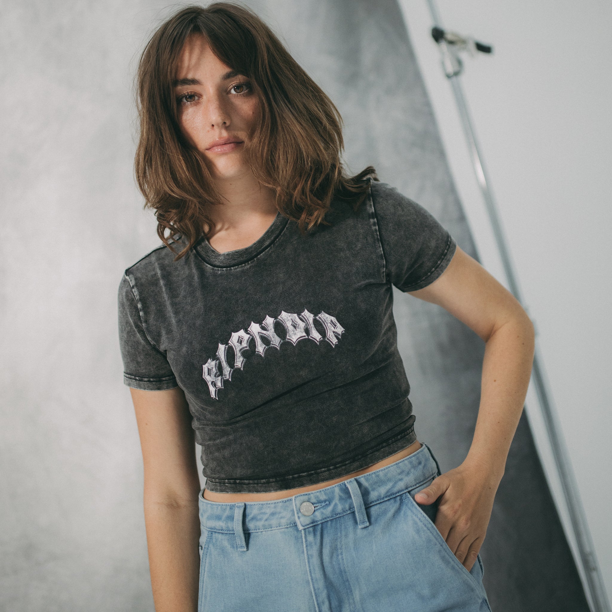 RIPNDIP Mother Nerm Cropped Baby Tee (Black Wash)