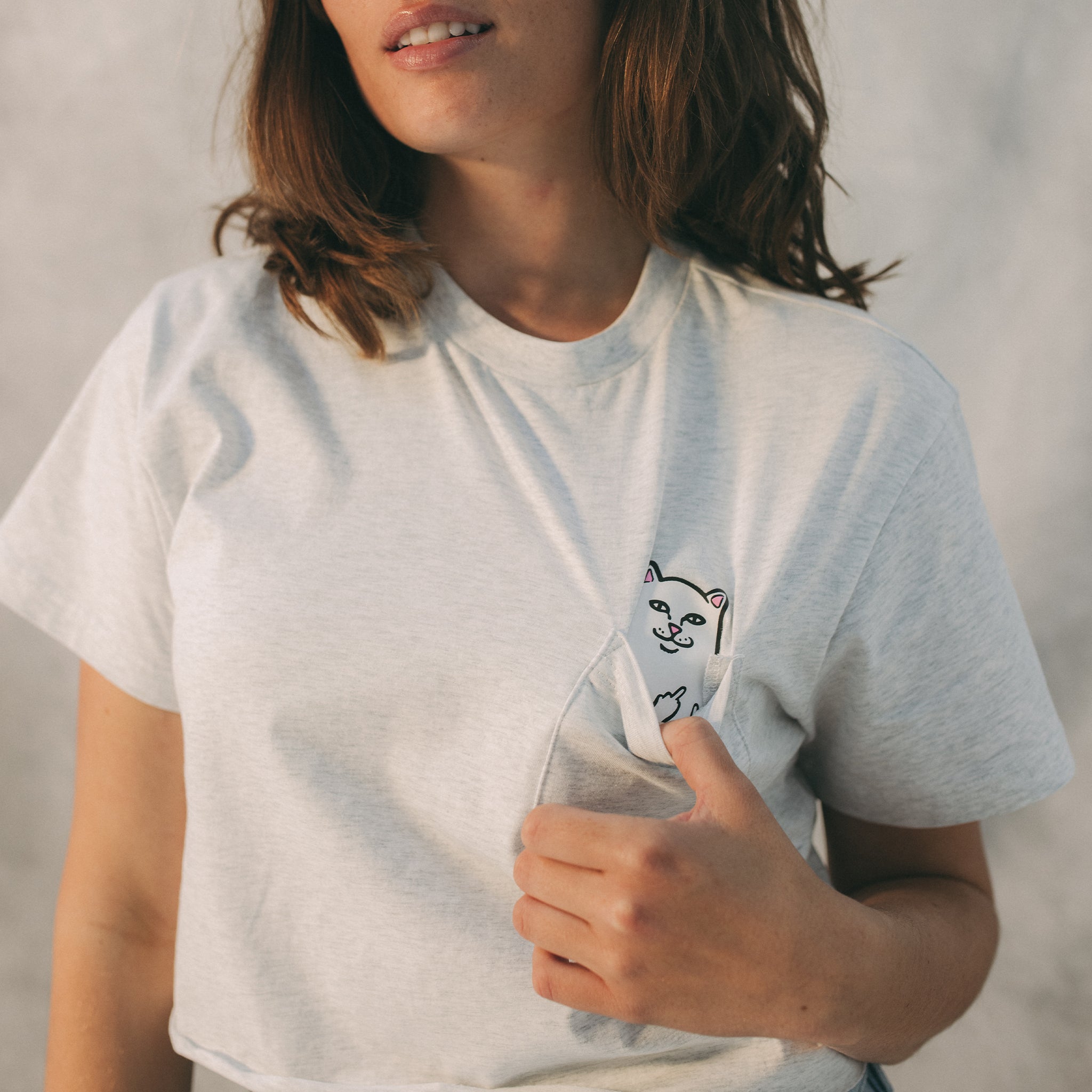 RIPNDIP Lord Nermal Cropped Baby Pocket Tee (Ash Heather)