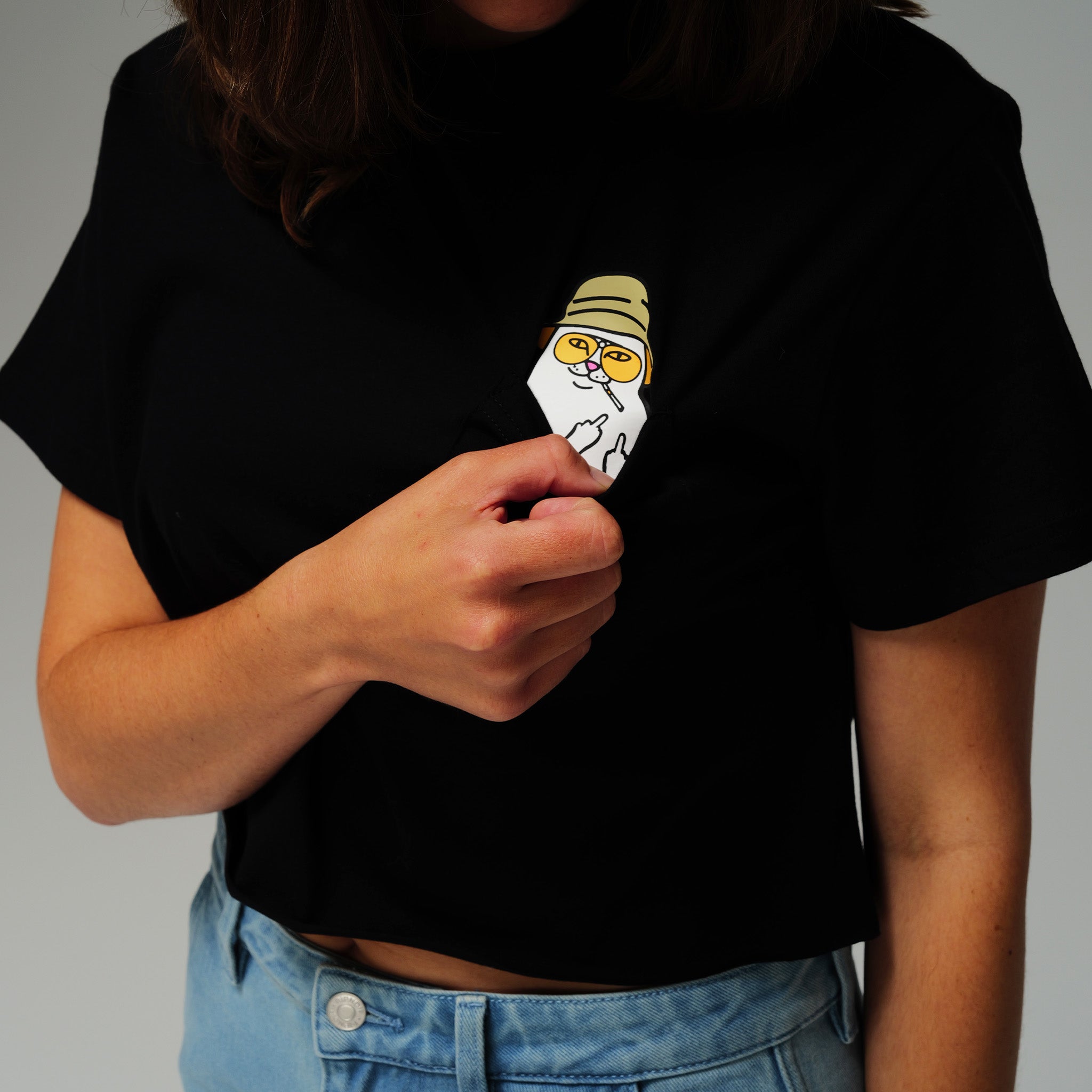 RIPNDIP Nermal S Thompson Cropped Baby Pocket Tee (Black)