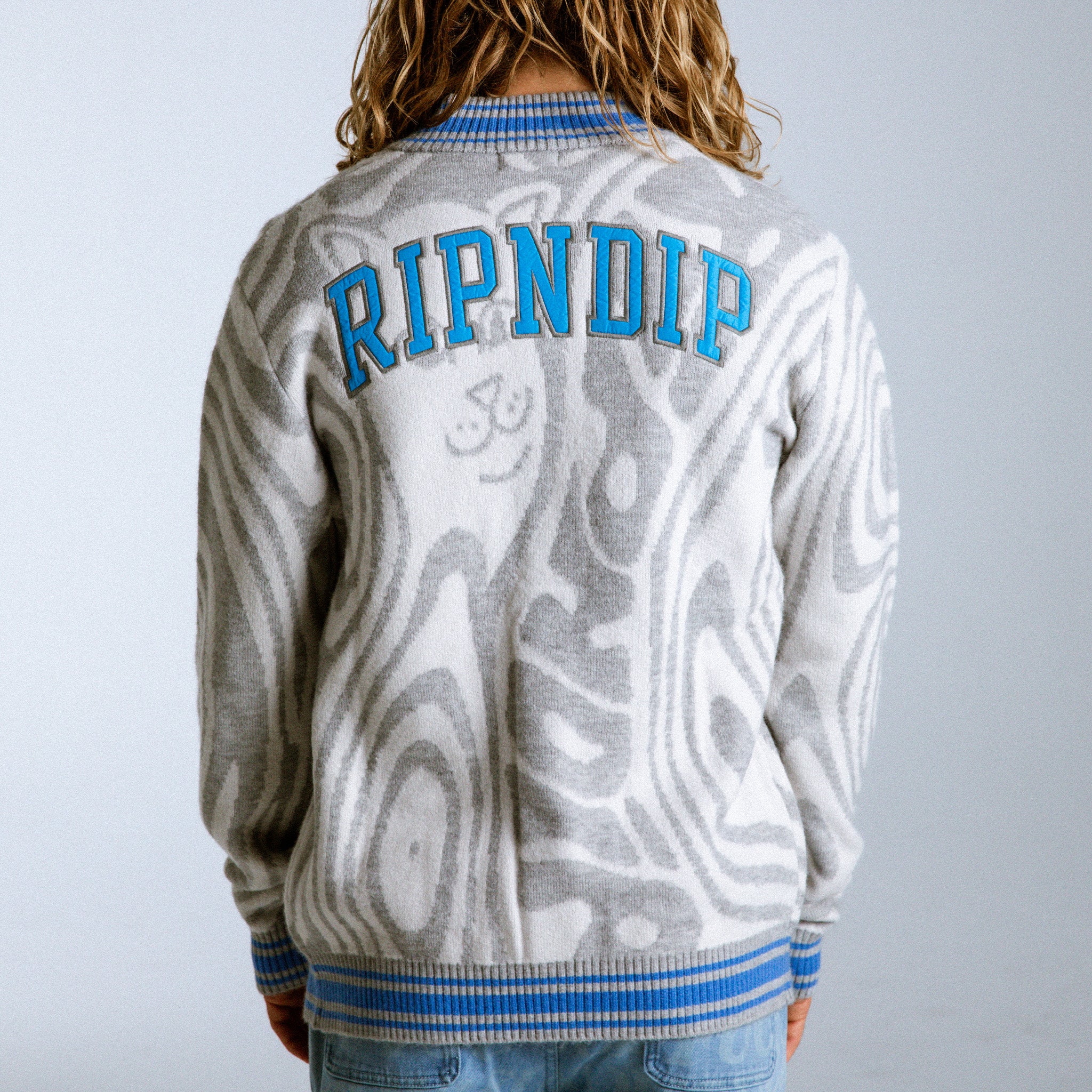 RIPNDIP Hypnotic Team Spirit Knit Cardigan (Grey/Light Blue)