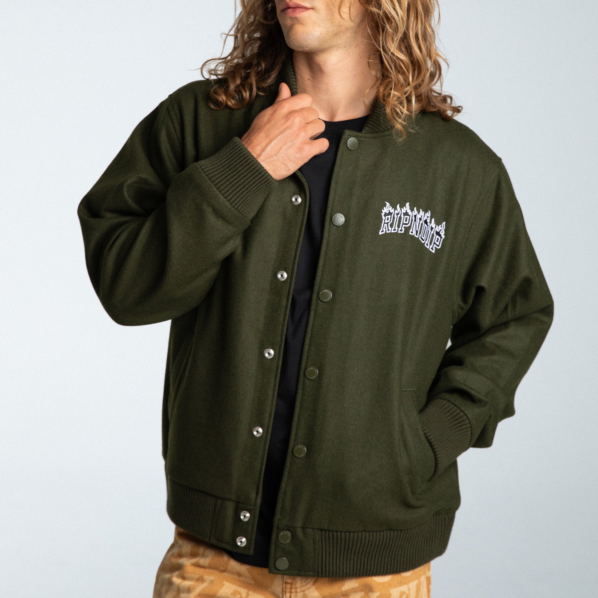 RIPNDIP Inferno Varsity Jacket (Light Forest)