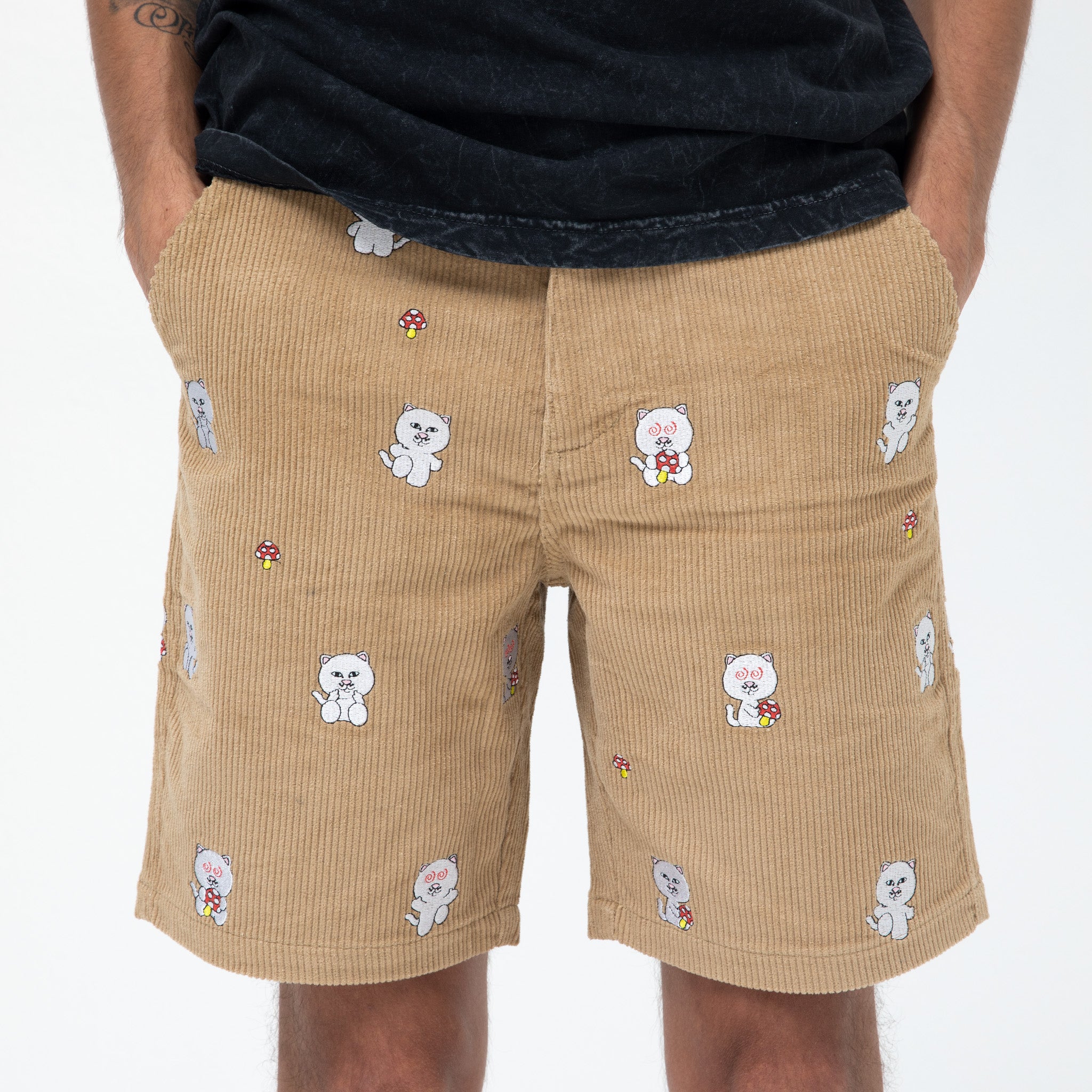 RIPNDIP Hello Nermy Corduroy Embroidered Shorts (Tan)