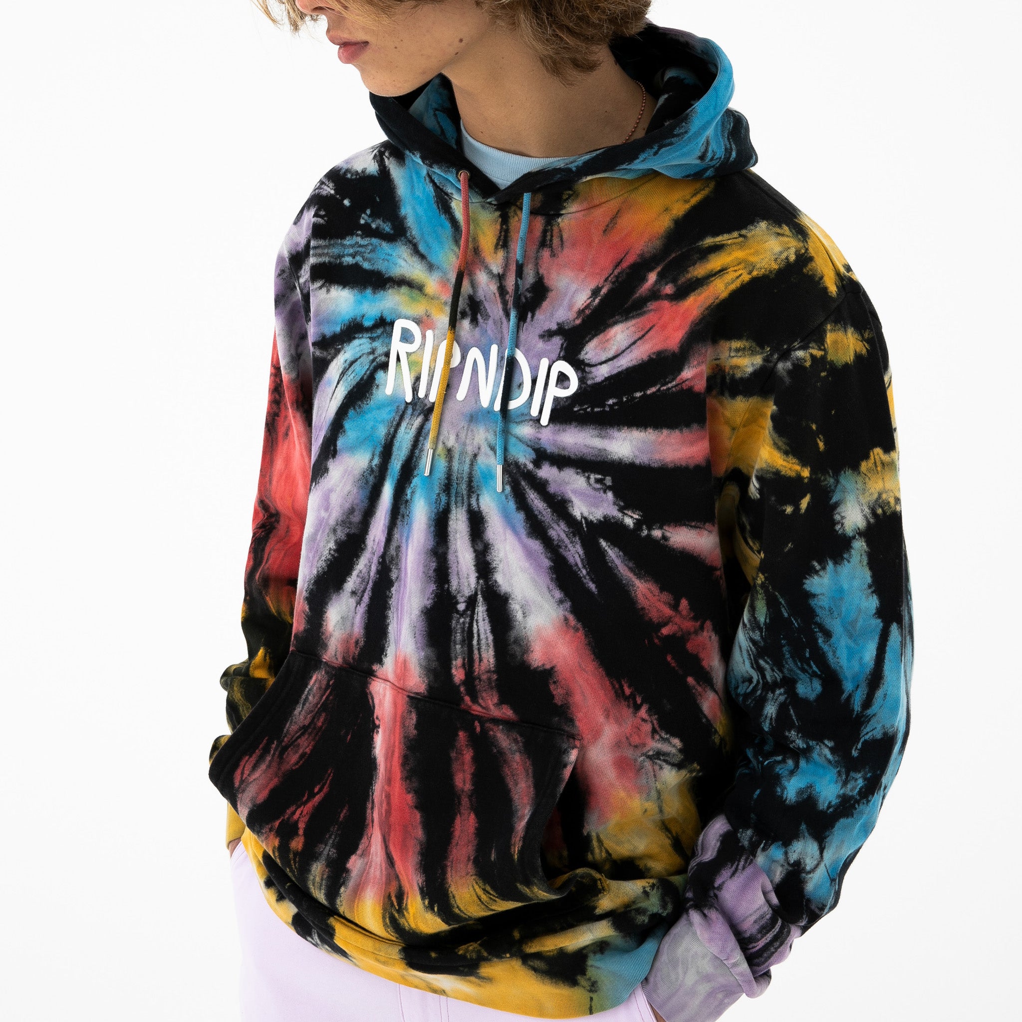 RIPNDIP Rubber Logo Hoodie (Sunburst Spiral Tie Dye)