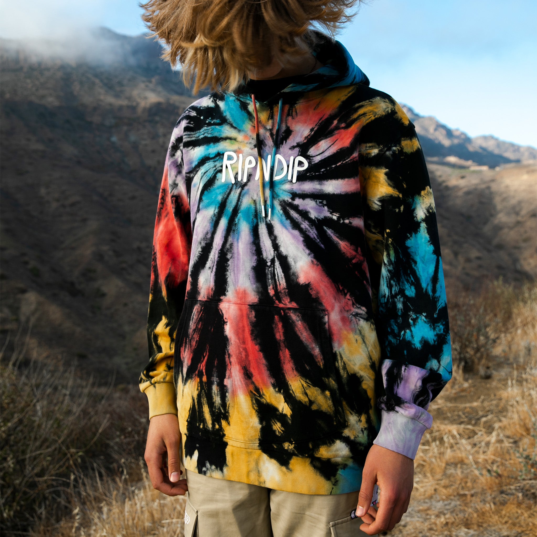 RIPNDIP Rubber Logo Hoodie (Sunburst Spiral Tie Dye)